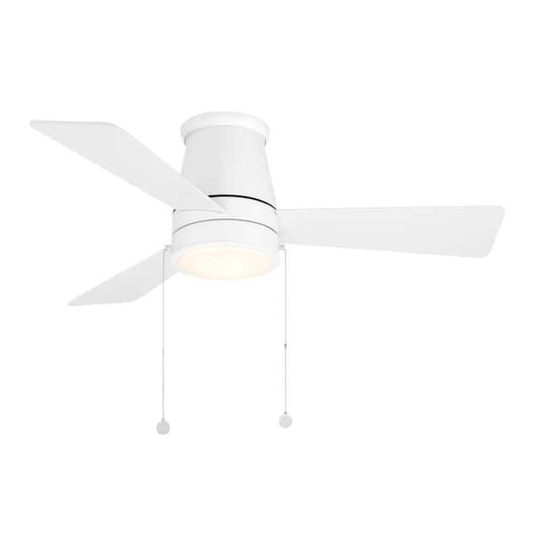 Hug 44 in. Indoor/Outdoor Matte White 3-Blade Pull Chain Ceiling Fan Selectable CCT Integrated LED