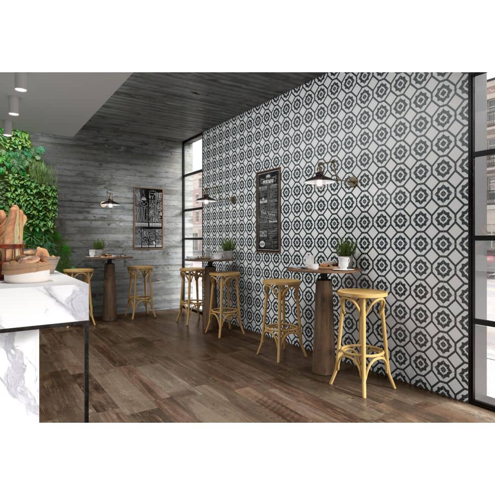 Enchanted Black and White 8" x 8" Glazed Porcelain Tile
