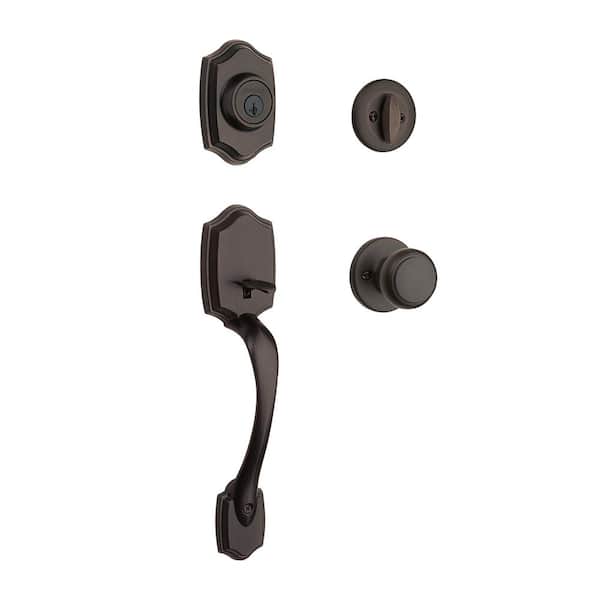 Kwikset Belleview and Cove Venetian Bronze Entry Door Knob Handleset and Single Cylinder Deadbolt feat. SmartKey and Microban