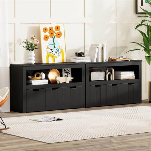 Black 24.5 in. Accent Storage Cabinet with shelf and 3-Drawer Chest, Wheels