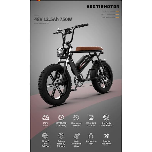 Folding Electric Bike with 500W Motor 36V 13AH Removable Lithium Battery,  20 in. to 4 in. Fat Tire Electric Bicycle 20211221A20B - The Home Depot