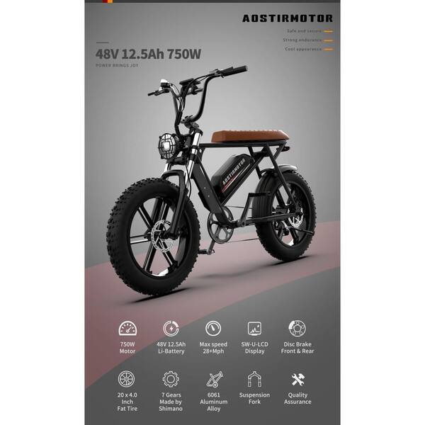 Afoxsos 20 in. Off-Road Electric Bike 1200-Watt Powerful Motor 7 Speed  Gears in Black HDDB1463 - The Home Depot