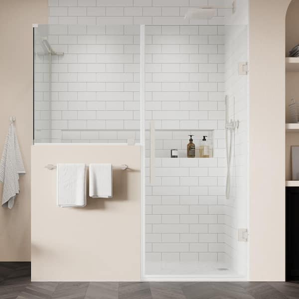 OVE Decors Tampa-Pro 53 7/8 in. W x in. H Rectangular Pivot Frameless Corner Shower Enclosure in SN with Buttress Panel