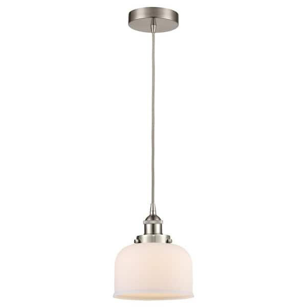 Bell 60-Watt 1-Light Brushed Satin Nickel Standard Mini Pendant Light with Painted Glass Shade, No Bulbs Included