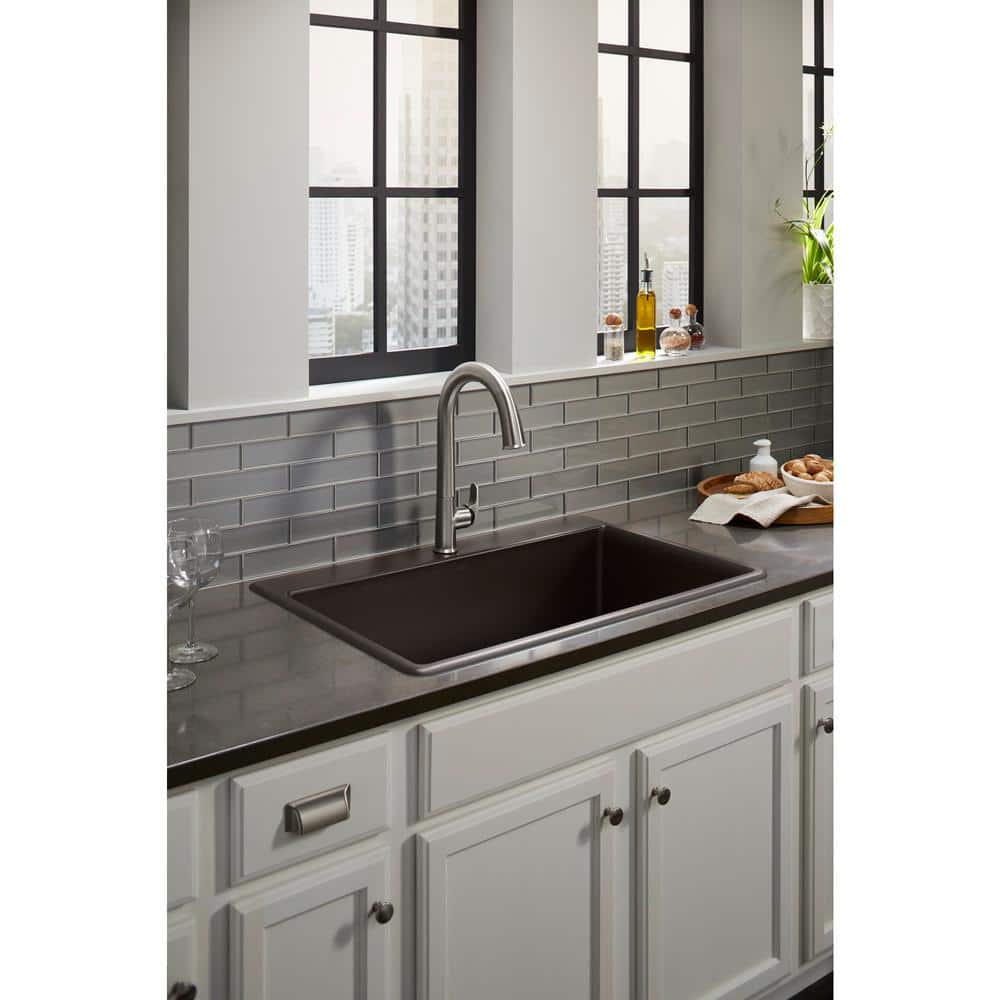 Matte Black 33" Stone Drop-In Single-Bowl Kitchen Sink