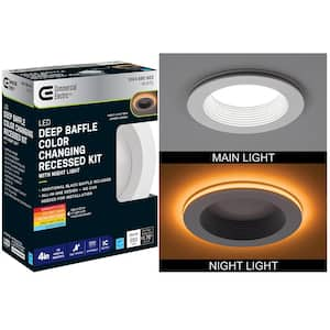 4 in. Adjustable CCT Integrated LED Recessed Light Trim w/ Night Light 625 Lumens Retrofit Kitchen Lighting Dimmable