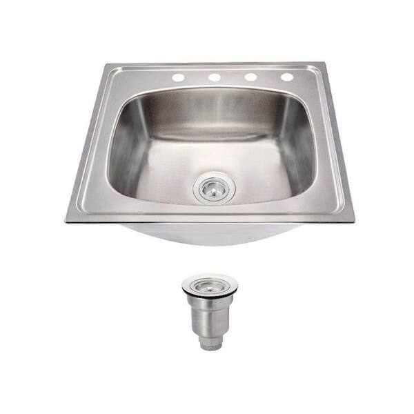 MR Direct All-in-One Drop-In Stainless Steel 25 in. 4-Hole Single Basin Kitchen Sink