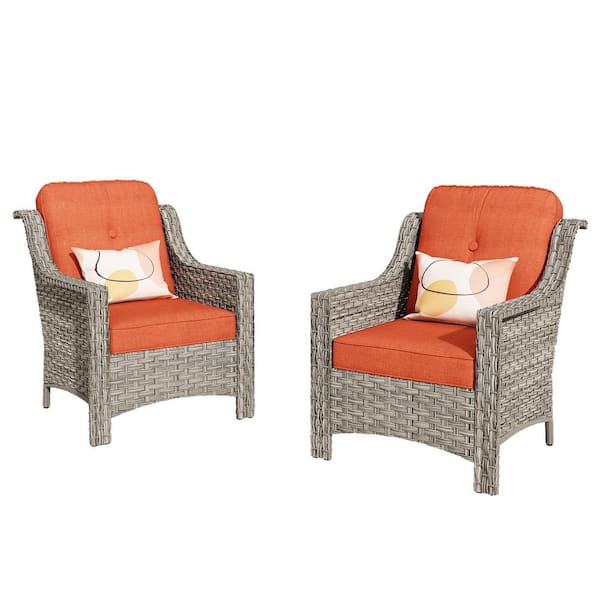 Eureka Gray Modern Wicker Outdoor Lounge Chair Seating Set with Red Cushions (2-Pack)
