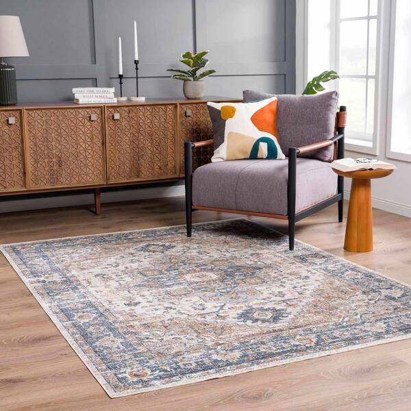 Ezri Peach/Off White/Blue 7 ft. x 9 ft. Area Rug