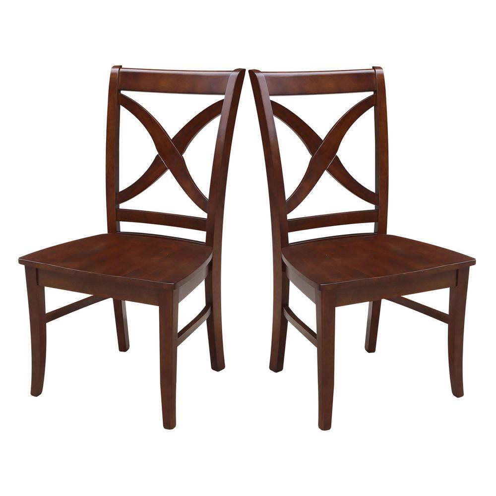 Set of 2 Vineyard Espresso Solid Wood Cross-Back Dining Chairs