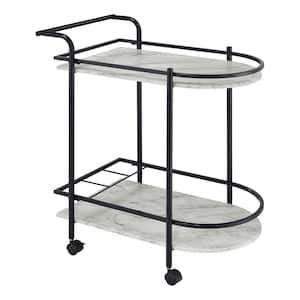 Chelsea Lane Matte Black Mirror Glass Top Metal Bar Cart