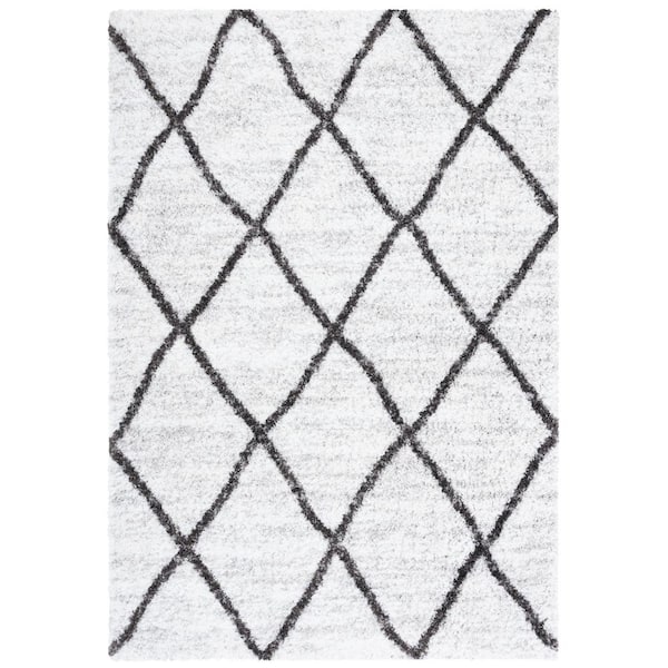 Berber Shag 5 ft. x 8 ft. Ivory/Gray Modern Diamond Area Rug
