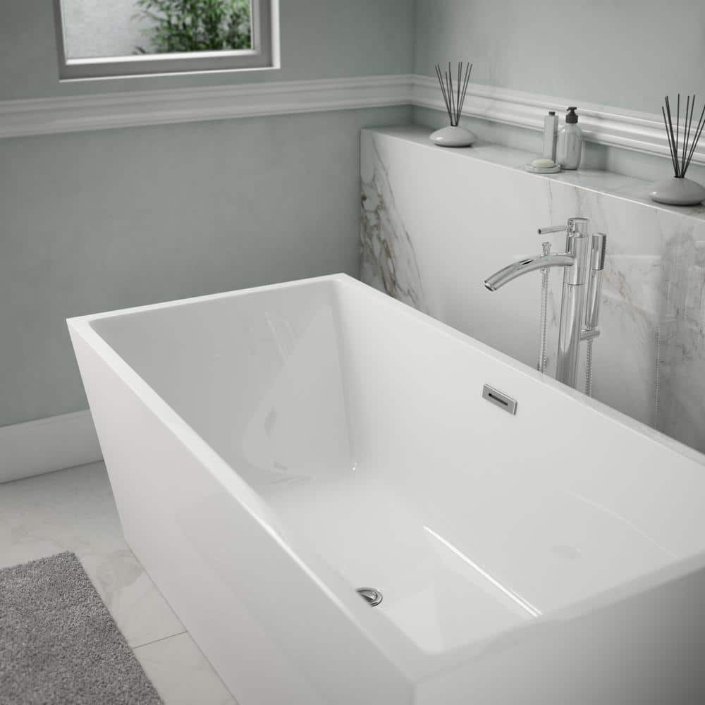 Sara 67'' White Acrylic Freestanding Soaking Bathtub with Chrome Faucet