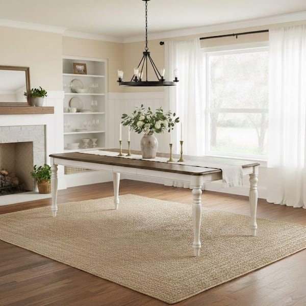 Grace White Wash / Walnut Wood 42 in. 4 Legs Base Dining Table Seats 8