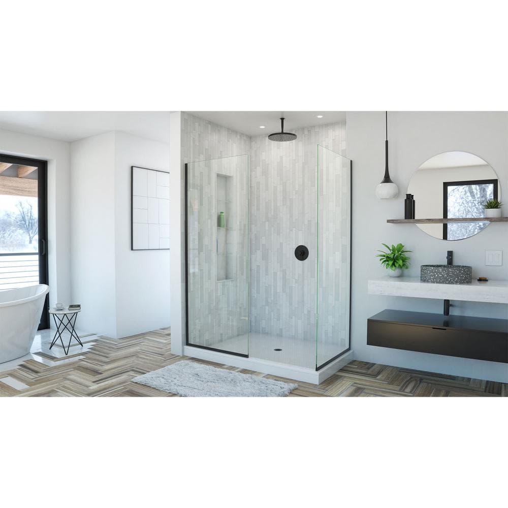 Linea 34'' Frameless Clear Glass Shower Enclosure with Bronze Hardware