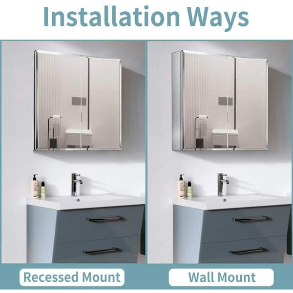 Bathroom Medicine Cabinet Wall Mount Mirror Cabinet with Double