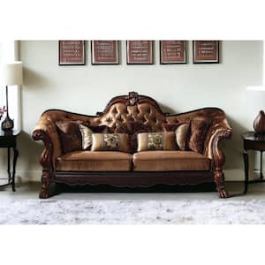 Amelia 73 in. Golden Brown Solid Velvet 2-Seats Loveseat with 5-Pillows