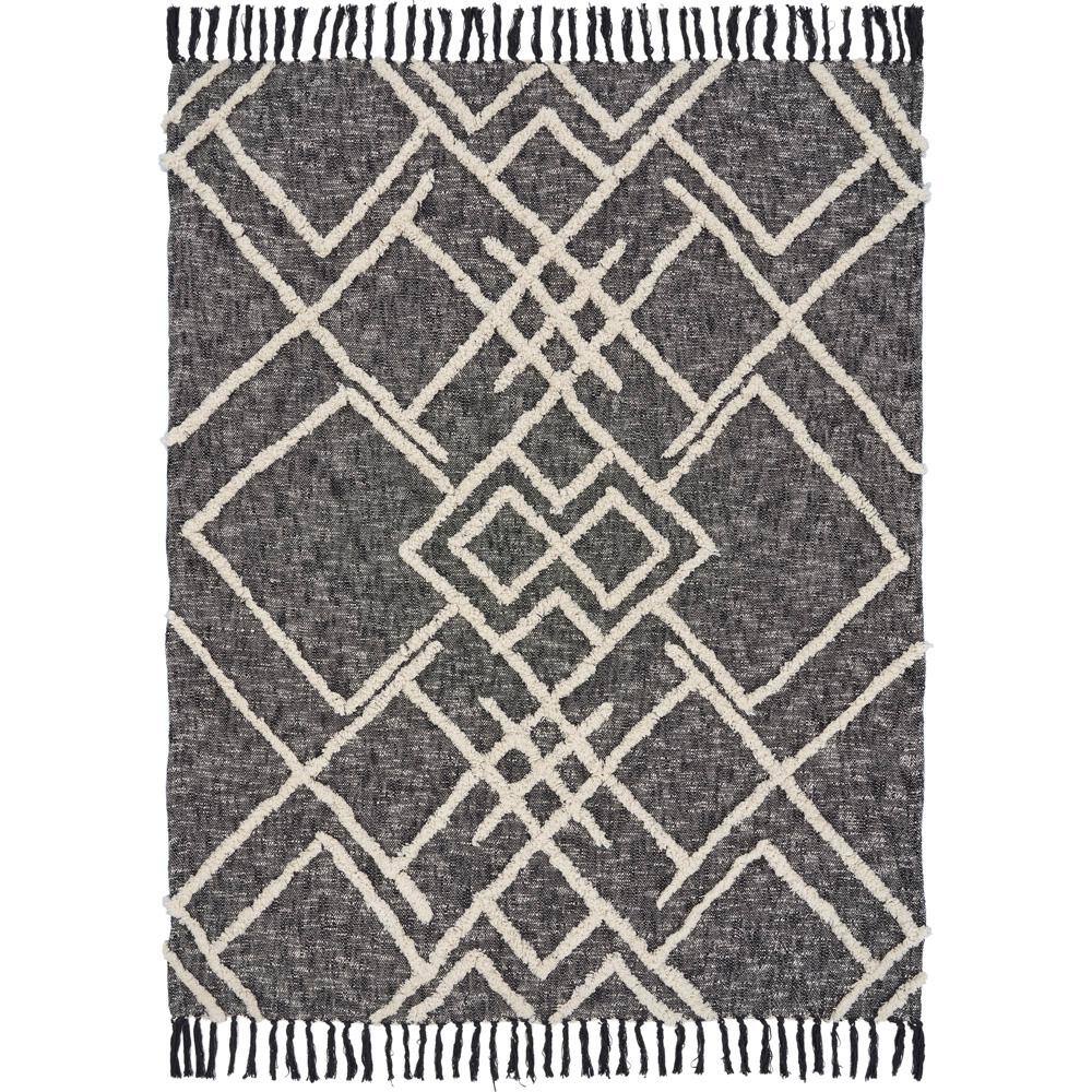 Handwoven Black and White Cotton Diamond Pattern Throw Blanket
