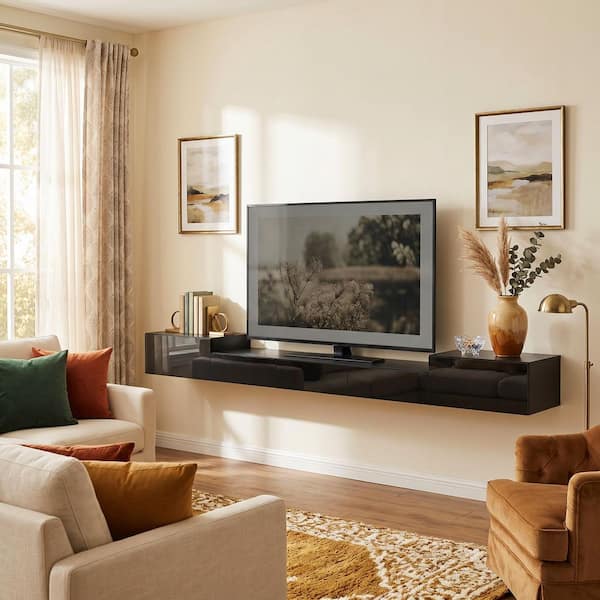 FUFU&GAGA Black Mirror Finished TV Stand Wall-Mounted