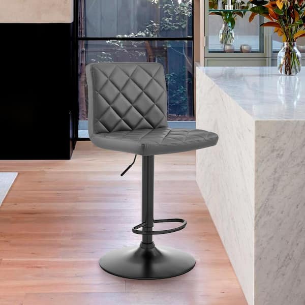 Armen Living The Duval 24-32 in. H Adjustable Gray Faux Leather Swivel Bar Stool