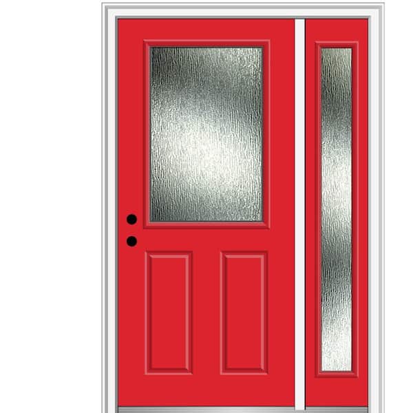 MMI DOOR 48 in. x 80 in. Right-Hand Inswing Rain Glass Red Saffron Fiberglass Prehung Front Door on 6-9/16 in. Frame