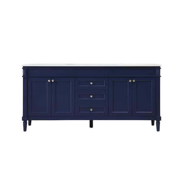 Unbranded Simply Living 72 in. W x 21 in. D x 35 in. H Bath Vanity in Blue with Ivory White Engineered Marble Top