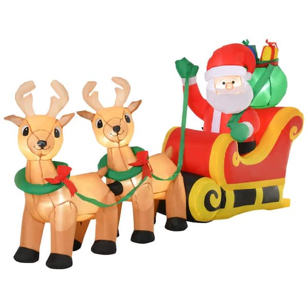 8 ft. x 3.5 ft. Christmas Inflatable Santa Claus with Sleigh and Reindeer, Blow-Up LED Yard Christmas Decor