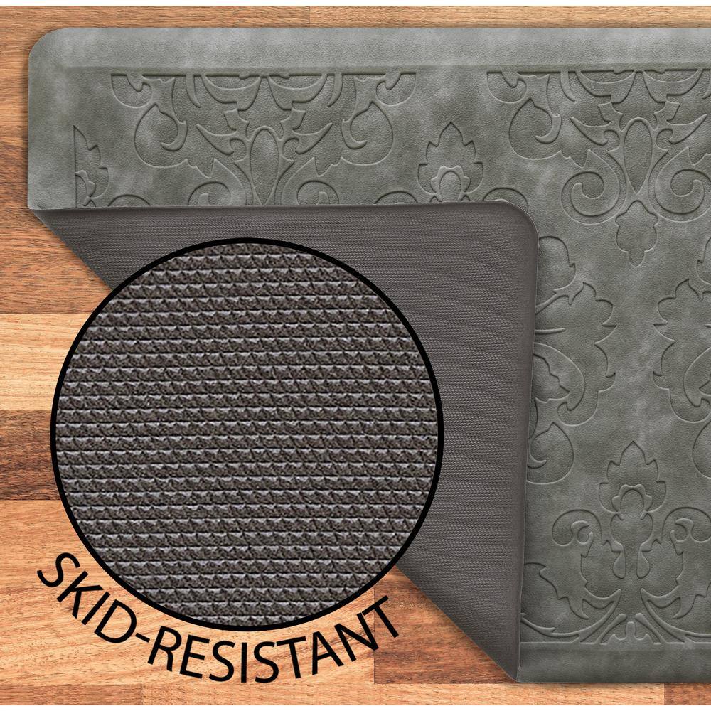 Gray Embossed Faux Leather Anti-Fatigue Kitchen Mat 17.5" x 32"
