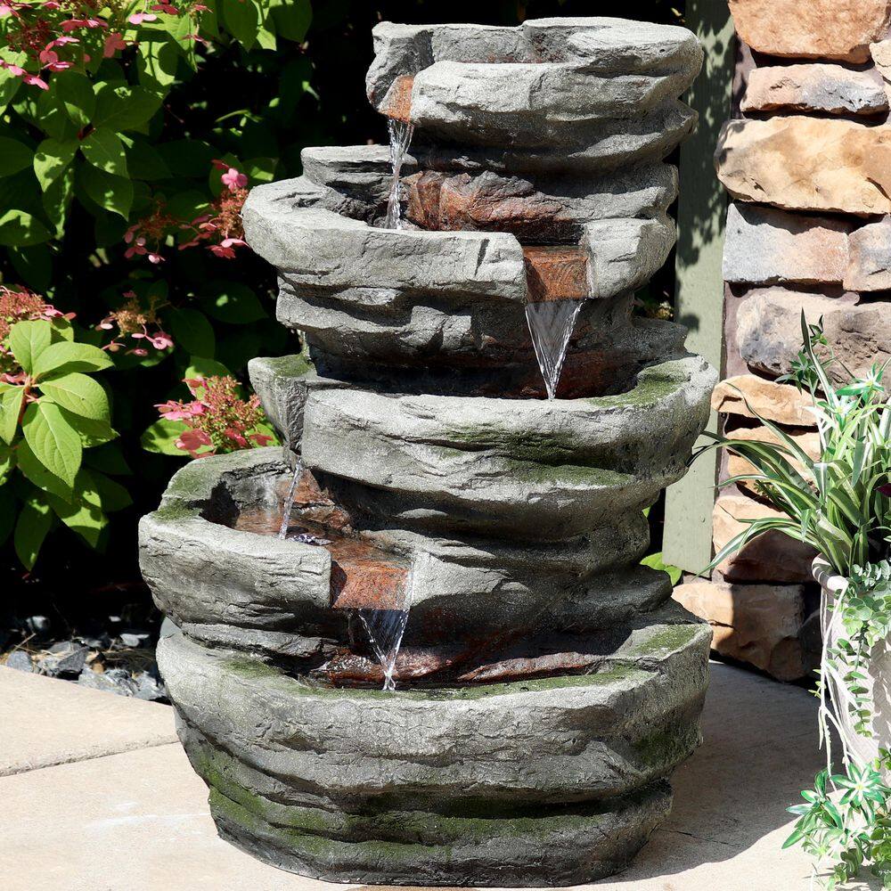 Sunnydaze 31" Gray and Green Polyresin Cobblestone Waterfall Fountain