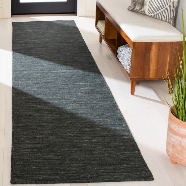 Kilim Charcoal/Grey 2 ft. x 9 ft. Solid Color Runner Rug