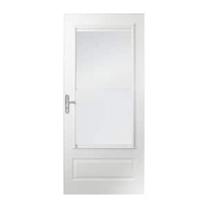 400-Series 34 in. x 80 in. White Universal 3/4-Light Retractable Aluminum Storm Door with Nickel Hardware