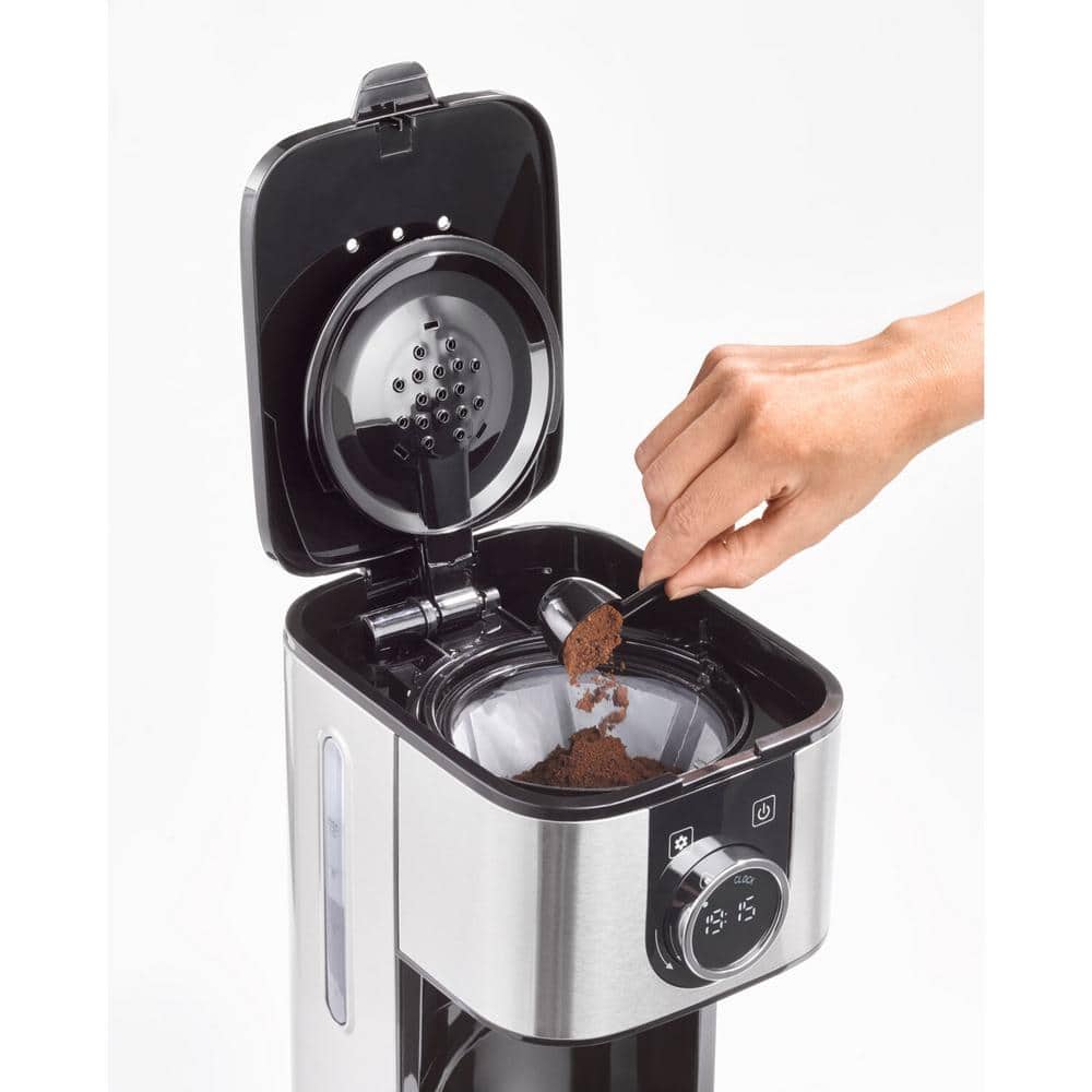 Sleek 10-Cup Black Glass Carafe Drip Coffee Maker with Programmable Timer