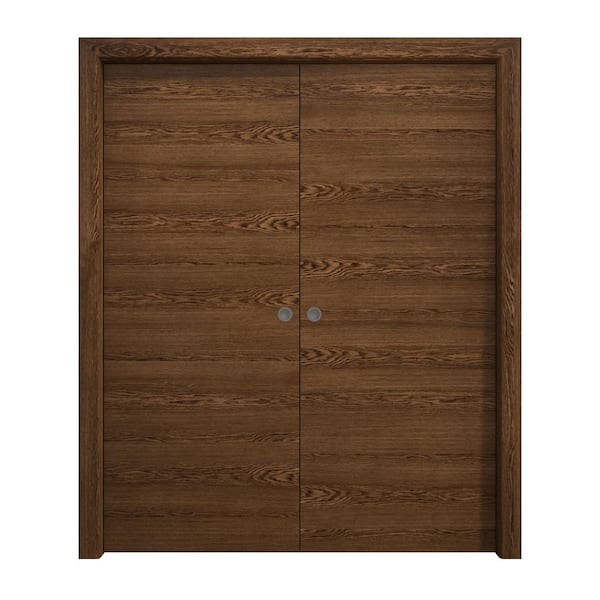 Sartodoors 84 in. x 96 in. Cognac Oak Solid Wood Double Pocket Doors With Hardware