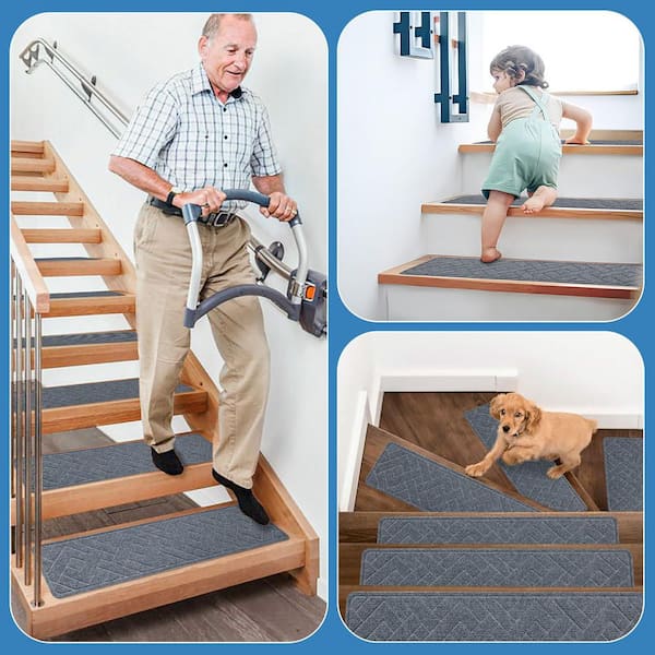 8 in. x 30 in. Dark Grey Polyester Non-Slip Stair Tread Cover (Set of 15)