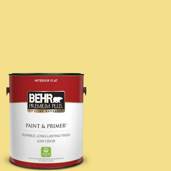 BEHR PREMIUM PLUS 1 gal. Home Decorators Collection #HDC-SP16-03 Lemon Curd Flat Low Odor Interior Paint & Primer