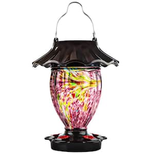 Solar Powered Multi-Colored Glass Hanging Color Changing Hummingbird Nectar Feeder-32 oz. 1-Pack