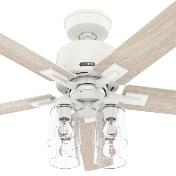 Hunter - Hunter 52 in. Techne Wi-Fi HunterExpress Matte White Smart Ceiling Fan with LED Light Kit and Handheld Remote