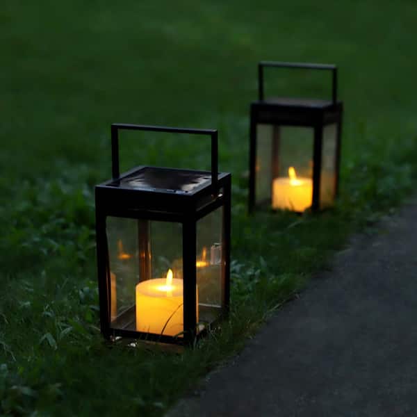 TECHKO 45 Lumens Solar Outdoor Black Modern Sconce Lantern