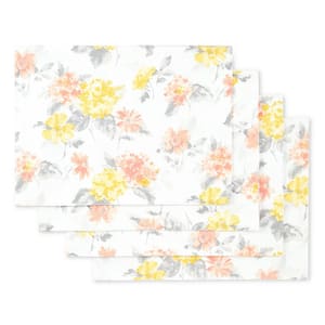 Amber Floral 17.5" W x 13" H Yellow/Coral Placemats (Set of 4)