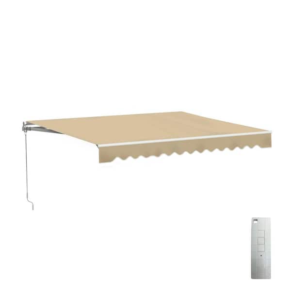10 ft. Caribbean Polyester Motorized Retractable Patio Awning 8 ft. Projection in Sand