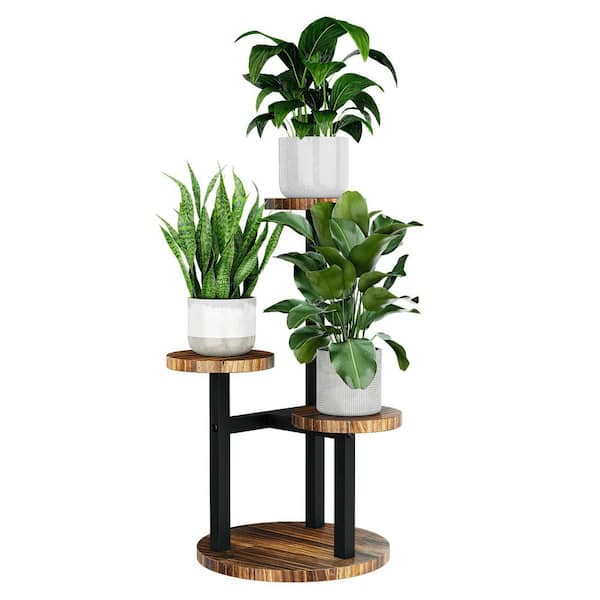 3 Tier Metal and Wood Plant Stand Indoor Outdoor Flower Pot Holder