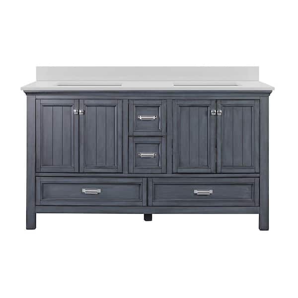 Foremost Brantley 61 in. W x 22 in. D x 34.75 in. H Bathroom Vanity Side Cabinet in Blue with Snow White Quartz Top