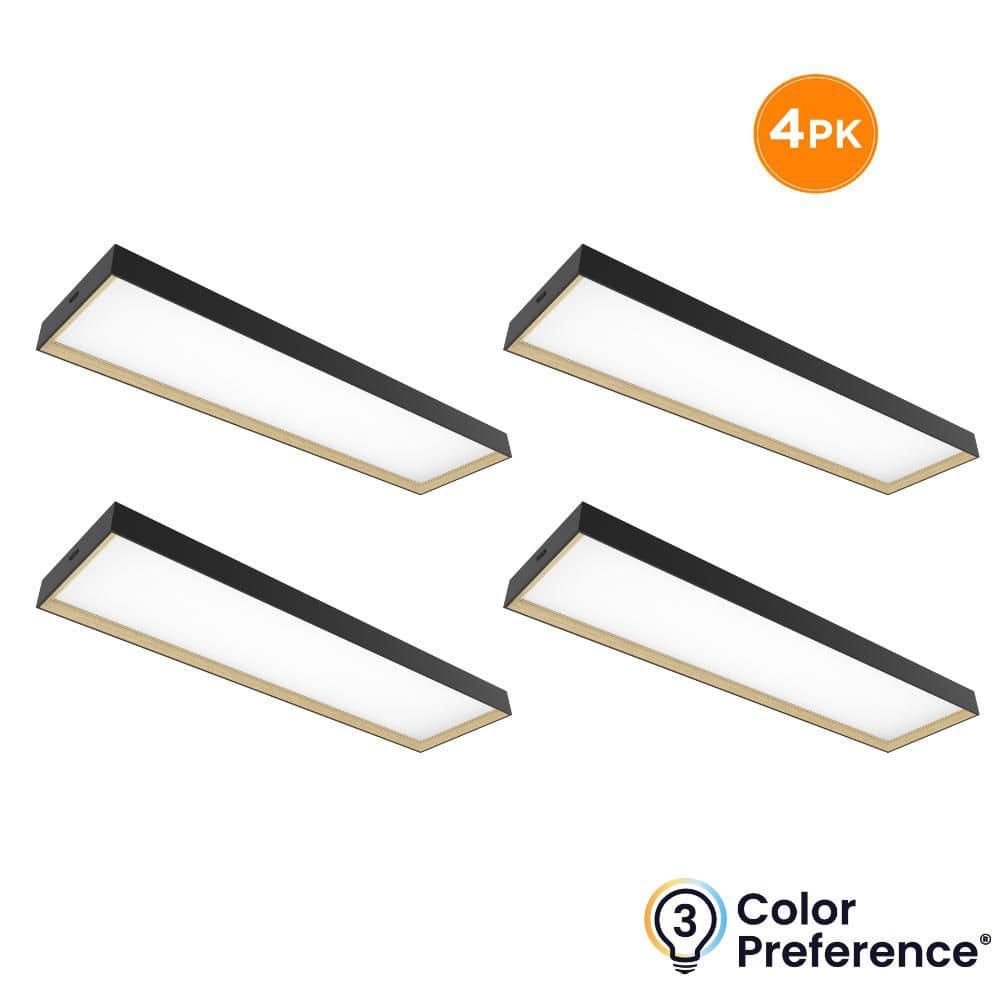 VERMONT 4 ft. x 12 in. Black with Oak Accent LED Flush Mount Ceiling Light 4500LM 55W 3000K 4000K 5000K Dimmable 4-Pack price history on PriceWatchPro