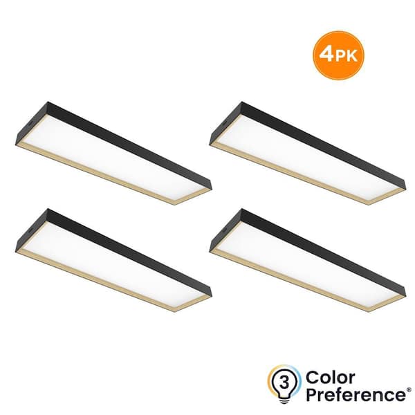 VERMONT 4 ft. x 12 in. Black with Oak Accent LED Flush Mount Ceiling Light 4500LM 55W 3000K 4000K 5000K Dimmable 4-Pack