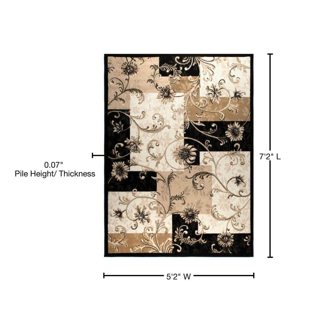 Elegant Optimum Byron 63" Floral & Geometric Black Area Rug