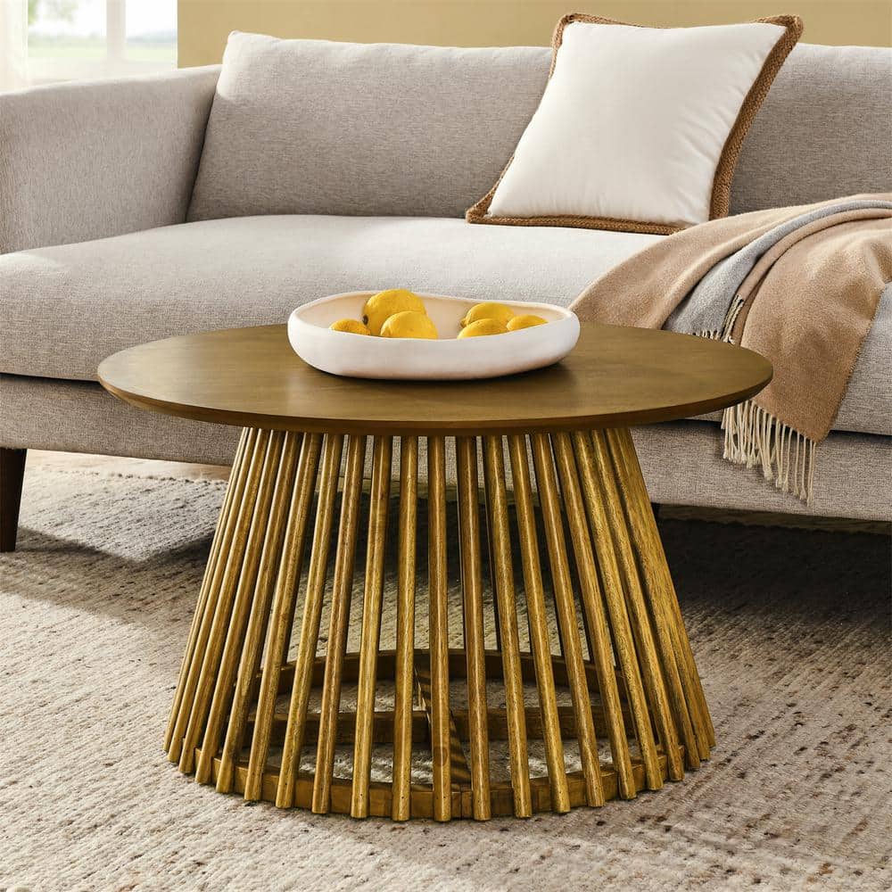 31.5 in. Brown Round Wood Coffee Table