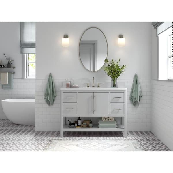Home Decorators Collection Glovemont 48 in. W x 22 in. D x 35 in. H Single Sink Freestanding Bath Vanity in Gray with White Engineered Stone Top