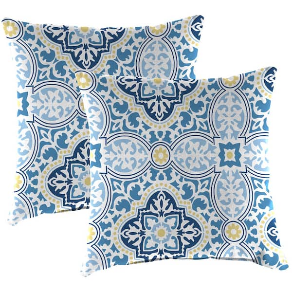 Jordan Manufacturing 16 in. L x 16 in. W x 4 in. T Outdoor Throw Pillow in Rave Sky (2-Pack)