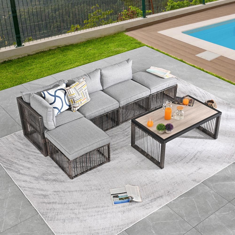 Patio Festival 6Piece Wicker Patio Conversation Sectional Seating Set