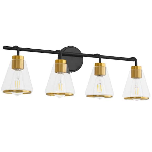 Deyidn Modern 30.31 in. 4 Light Gold Vanity Light with Glass Shade with